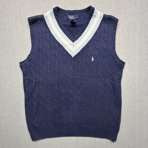 Polo Ralph Lauren Sweater Vest Cable Knit Tennis Cricket Large Made In Japan